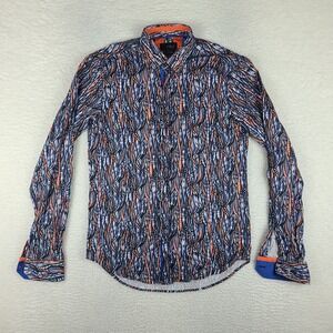 Eight X Premium Dress Shirt Mens Medium Blue Orange Preppy Button Up TURKEY MADE